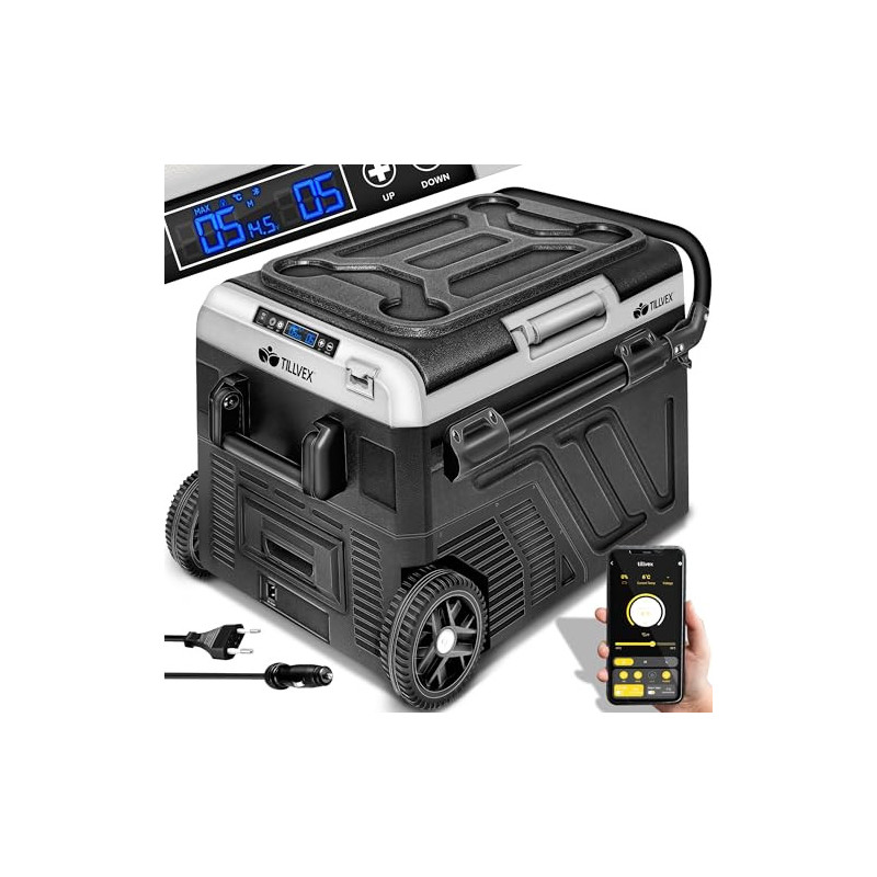 tillvex® Kompressor Kühlbox elektrisch 40-60 Liter | Elektrische Gefrierbox WIFI-APP-Steuerung 12/24 V 230V | Kühlschrank bis