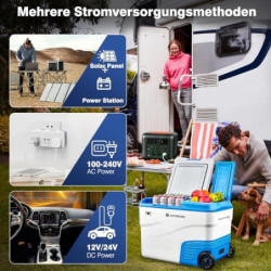 AAOBOSI Kompressor Kühlbox 38L，Auto Kühlbox 20°C bis -20°C, Elektrische Kühlbox mit APP Steuerung, 12/24V DC &100-240V AC Küh