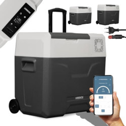 Arebos Kompressor Kühlbox mit Rollen 47 Liter | Elektrische Gefrierbox mit APP & Smart-Steuerung | Mobile Kühltruhe mit USB-A