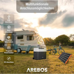 Arebos Kompressor Kühlbox mit Rollen 47 Liter | Elektrische Gefrierbox mit APP & Smart-Steuerung | Mobile Kühltruhe mit USB-A