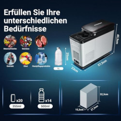 AAOBOSI Kompressor Kühlbox, Kühlbox Auto 15 Liter  -15℃~20℃ , APP-Steuerung, Kühlbox Elektrisch 12/24V für Auto, Lkw, Boot, R