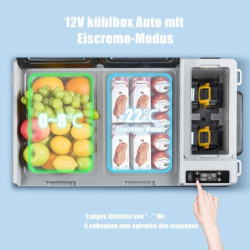 AAOBOSI Kompressor Kühlbox 34L, Dual Zone Kühlbox Kompressor 12/24V und 230V, Kühlbox Elektrisch bis -22℃ für Garagen, Auto, 