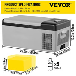 VEVOR Tragbare Gefrierbox Minikühlschrank Elektrische Kühlbox, Auto Kühlbox 15 L 98 x 320 x 260 mm Kühlbox Elektrisch 20 ℃ ~ 