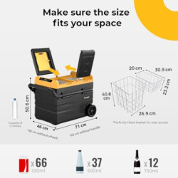 BougeRV Kompressor Kühlbox CRD 45L 12V/24V 230V Doppeltür Doppelzone, Auto Kühlbox Tragbarer Auto Kühlschrank Elektrisch mit 