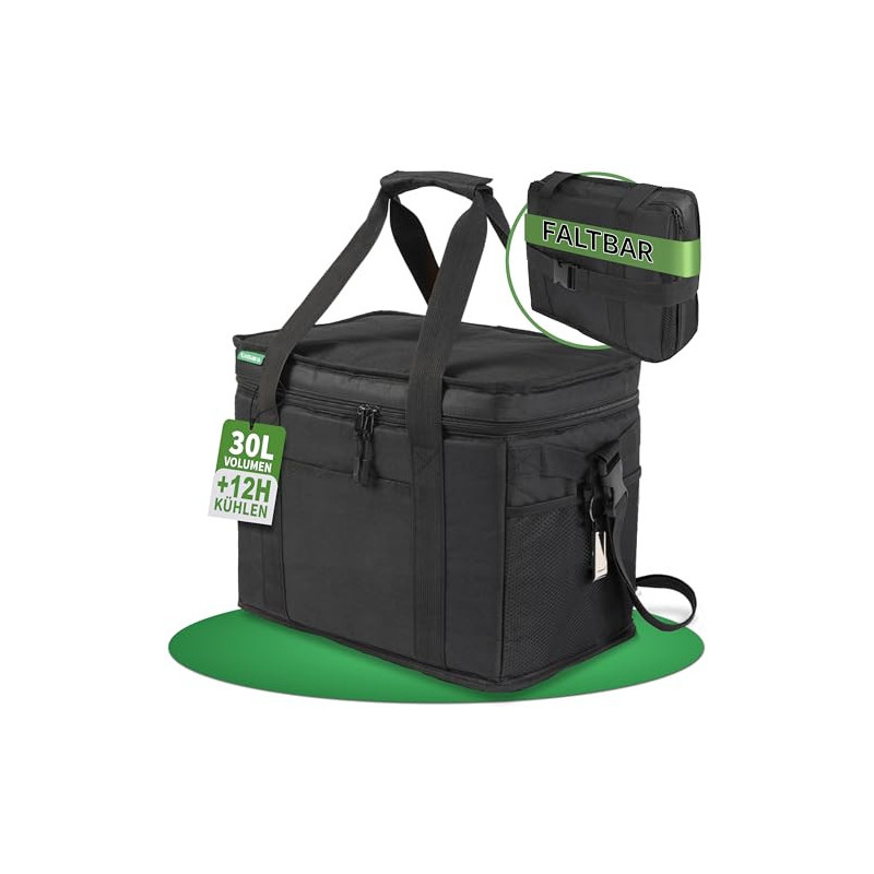 Cottara® Faltbare Kühltasche Gross 30l, auslaufsicher und +12h Kühlung– Kühltasche faltbar groß zum Einkaufen & Picknick – Id