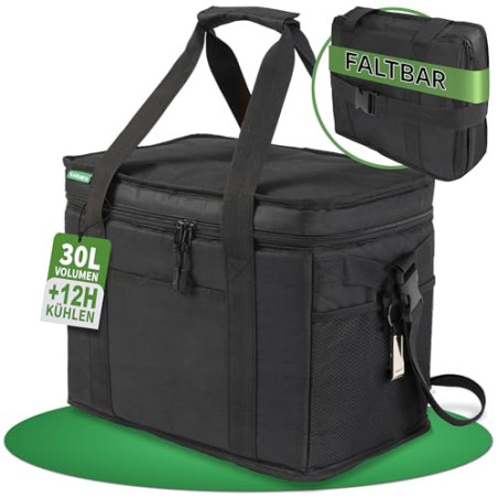 Cottara® Faltbare Kühltasche Gross 30l, auslaufsicher und +12h Kühlung– Kühltasche faltbar groß zum Einkaufen & Picknick – Id