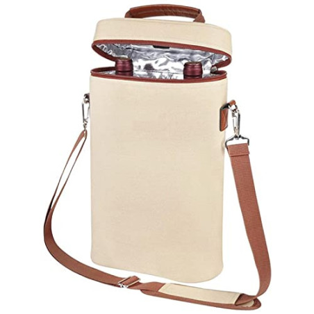 INTIRILIFE Getränkekühler Kühltasche Weinkühler in Beige - Braun - 21 x 9.7 x 35.6 cm - Isolierter Flaschen Kühler Tasche für
