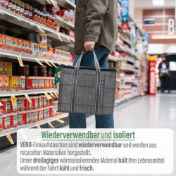 VENO 29 Liter Einkaufstasche Wiederverwendbare Faltbar Kühltasche, Harter Boden Einkaufskorb, Groß Picknickkorb Robuste Lunch