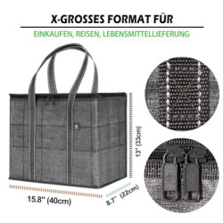 VENO 29 Liter Einkaufstasche Wiederverwendbare Faltbar Kühltasche, Harter Boden Einkaufskorb, Groß Picknickkorb Robuste Lunch