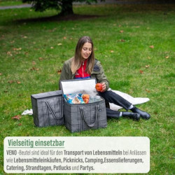 VENO 29 Liter Einkaufstasche Wiederverwendbare Faltbar Kühltasche, Harter Boden Einkaufskorb, Groß Picknickkorb Robuste Lunch
