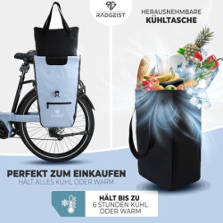 RADGEIST Fahrradtasche für Gepäckträger I Gepäckträgertasche Shopper mit herausnehmbarer Kühltasche I Fahrrad Einkaufstasche 