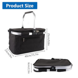 VIDETOL Einkaufskorb Faltbar, 33L Kühltasche Picknickkorb Gross, Schwarze Kühlkorb mit Deckel und Aluminiumgriff für Einkaufe