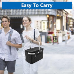 VIDETOL Einkaufskorb Faltbar, 33L Kühltasche Picknickkorb Gross, Schwarze Kühlkorb mit Deckel und Aluminiumgriff für Einkaufe