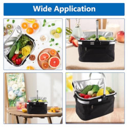 VIDETOL Einkaufskorb Faltbar, 33L Kühltasche Picknickkorb Gross, Schwarze Kühlkorb mit Deckel und Aluminiumgriff für Einkaufe