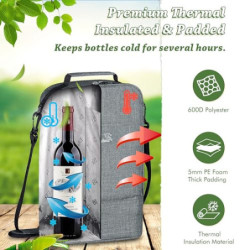 Kato Tirrinia Insulated Kühltasche - 2 Flaschentasche Träger für Wein & Bier, Wein Becher Glas Kühler Träger mit isoliert,Gri