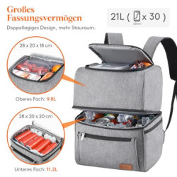Lifewit 21L, isolierter Kühltasche, Thermo Lunchtasche, Kühlrucksack, auslaufsichere Doppeldecker-Kühltasche für Männer, Frau