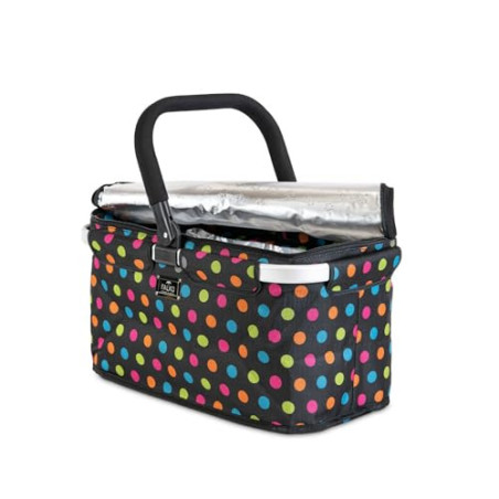 Genius Thermo-Einkaufskorb Falko schwarz mit bunten Punkten | Einkaufstasche 22l groß, faltbar, mit Deckel | Tragekorb mit Kü