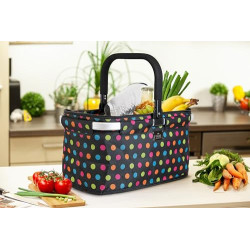 Genius Thermo-Einkaufskorb Falko schwarz mit bunten Punkten | Einkaufstasche 22l groß, faltbar, mit Deckel | Tragekorb mit Kü