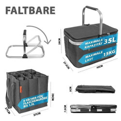 Einkaufskorb faltbar 35L + Flaschentasche 9 Fächer bis zu 1,5L Flaschen | Set Kühltasche groß isoliert & wasserdicht + Flasch
