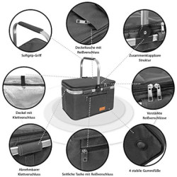 Einkaufskorb faltbar 35L + Flaschentasche 9 Fächer bis zu 1,5L Flaschen | Set Kühltasche groß isoliert & wasserdicht + Flasch
