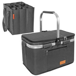 Einkaufskorb faltbar 35L + Flaschentasche 9 Fächer bis zu 1,5L Flaschen | Set Kühltasche groß isoliert & wasserdicht + Flasch