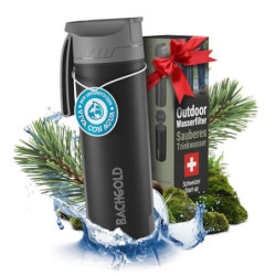 Bachgold® Profi Outdoor Wasserfilter Flasche [650ml] mit 1500L Filterkapazität I entfernt 99,99% aller Bakterien und filtert 