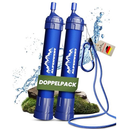 ALPENWERT Wasserfilter Outdoor Doppelpack - Trinkwasserfilter für 4000 Liter gefiltertes Wasser - Trinkwasseraufbereitung die