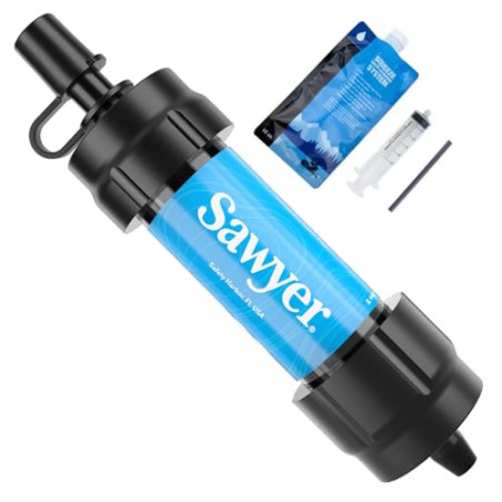 Sawyer Mini PointONE Wasserfilter Outdoor Notversorgung enfernt 100% Mikroplastik und 99,99999%* aller Bakterien  Blau 