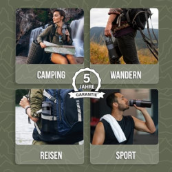 SURVIVO® Wasserfilter Outdoor Flasche [660ml] Trinkflasche aus Edelstahl mit entnehmbarem Filter, 4000l Filterkapazität, Camp
