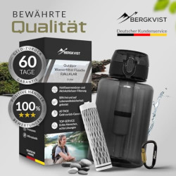 BERGKVIST® Outdoor Wasserfilter Flasche FJÄLLKLAR  1l  - 1 Liter Trinkflasche mit Filter von AHLSTROM® für sauberes Trinkwass