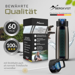BERGKVIST® Outdoor Wasserfilter Flasche OBSIDIAN  650ml  mit Kompass - Trinkflasche mit Filter für sauberes Trinkwasser - Was