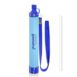 Purewell Outdoor Water Filter Personal Water Filtration Straw Emergency Survival Gear Water Purifier for Camping Hiking Climb