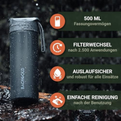 Bachgold® Wasserfilter Outdoor Wechselfilter mit 1500L Filterkapazität I entfernt 99,99% aller Bakterien und filtert Viren, P