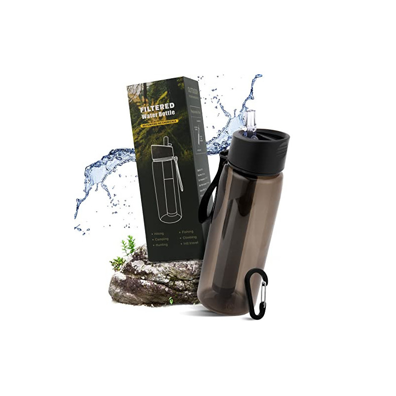 Wasserfilterflasche, Outdoor Wasserfilter Flasche mit 1500L Filterkapazität I entfernt 99,99% Aller Bakterien und Keime ab, F