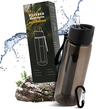 Wasserfilterflasche, Outdoor Wasserfilter Flasche mit 1500L Filterkapazität I entfernt 99,99% Aller Bakterien und Keime ab, F