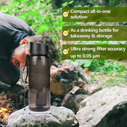 Wasserfilterflasche, Outdoor Wasserfilter Flasche mit 1500L Filterkapazität I entfernt 99,99% Aller Bakterien und Keime ab, F