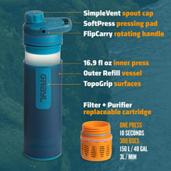 GRAYL UltraPress Wasserfilter & Filterflasche für Wandern, Rucksacktouren und Reisen  Forest Blue 