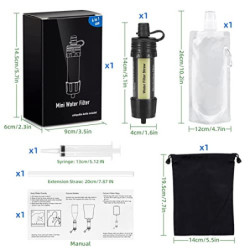TUEWANR Wasserfilter Outdoor,5000L Tragbarer Mini Wasserfilter System,Notfall Wasserreiniger für Camping Wandern und Reisen N