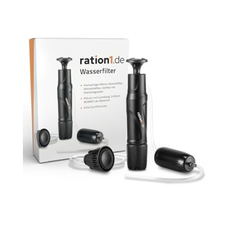 ration1 Wasserfilter Trinkwasser, 1,1 Liter/Minute Durchfluss für Outdoor & Camping, entfernt 99,99% Bakterien, Aktivkohle Wa