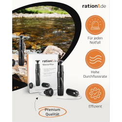 ration1 Wasserfilter Trinkwasser, 1,1 Liter/Minute Durchfluss für Outdoor & Camping, entfernt 99,99% Bakterien, Aktivkohle Wa