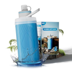 Joypur Wasserfilter Outdoor Survival - Faltbare Trinkwasserfilter Outdoor Trinkflasche mit Filter 700 ml Weiche Wasserflasche