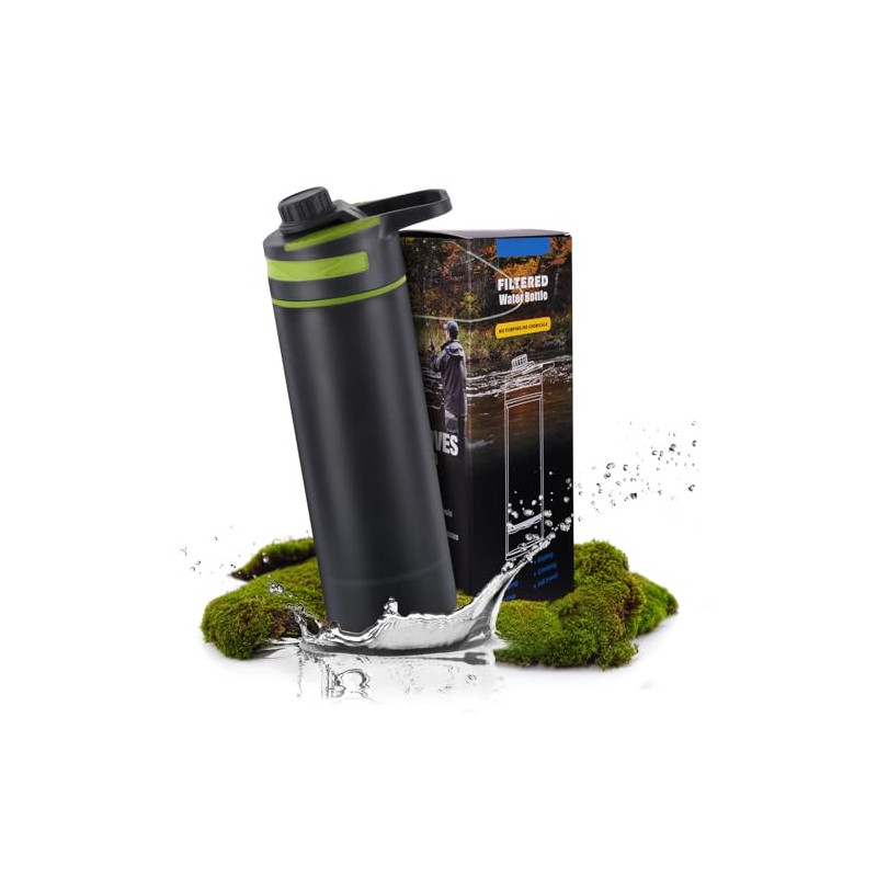 Flintronic Wasserfilterflasche, 800ML Wasserfilter Flasche, Outdoor Wasserfilter Flasche, Entfernt 99,99% aller Bakterien und
