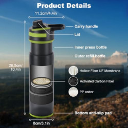 Flintronic Wasserfilterflasche, 800ML Wasserfilter Flasche, Outdoor Wasserfilter Flasche, Entfernt 99,99% aller Bakterien und