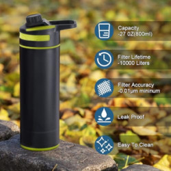 Flintronic Wasserfilterflasche, 800ML Wasserfilter Flasche, Outdoor Wasserfilter Flasche, Entfernt 99,99% aller Bakterien und