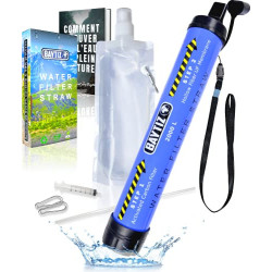 BAYTIZ ® Wasserfilter Outdoor + Trinkflasche - Wasser Filter Strohhalm Survival Kit Wandern Camping Ausrüstung Wasserflasche 