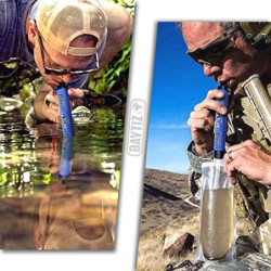BAYTIZ ® Wasserfilter Outdoor + Trinkflasche - Wasser Filter Strohhalm Survival Kit Wandern Camping Ausrüstung Wasserflasche 
