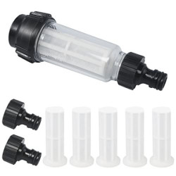 Wasserfilter Gartenschlauch, 3/4 Zoll Wasser Vorfilter Wasserfilter Set mit 5 Filtereinsatz + 2 Schnelladapter für Hochdruckr