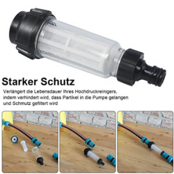 Wasserfilter Gartenschlauch, 3/4 Zoll Wasser Vorfilter Wasserfilter Set mit 5 Filtereinsatz + 2 Schnelladapter für Hochdruckr