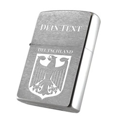 Zippo Benzinfeuerzeug Chrome Brushed mit Gravur  Bundesadler Deutschland  - personalisiertes Benzinfeuerzeug als Geschenk für