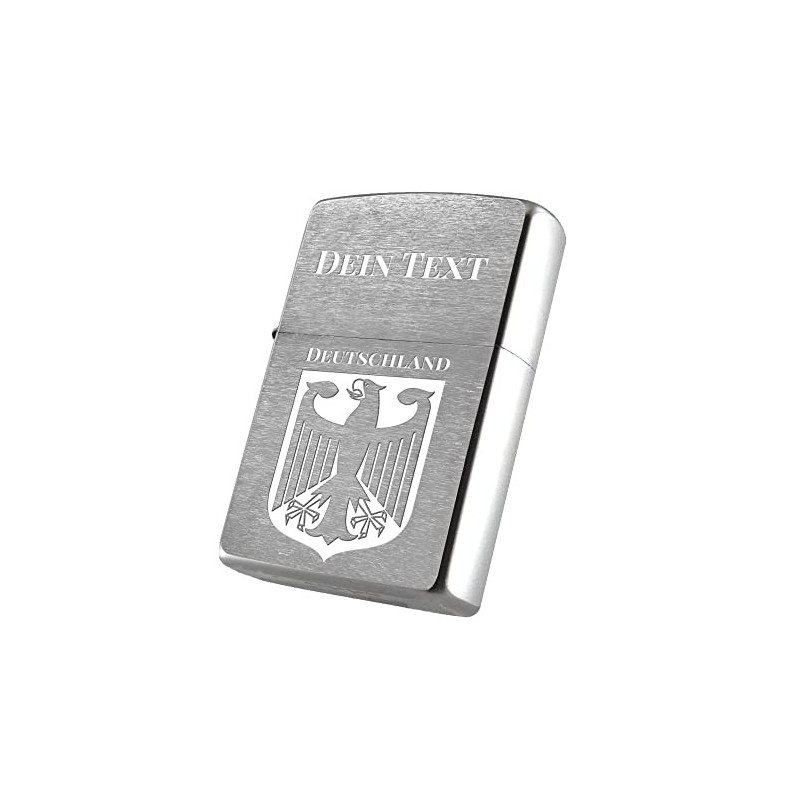 Zippo Benzinfeuerzeug Chrome Brushed mit Gravur Bundesadler Deutschland - personalisiertes Benzinfeuerzeug als Geschenk für Zippo Benzinfeuerzeug Chrome Brushed mit Gravur Bundesadler Deutschland - personalisiertes Benzinfeuerzeug als Geschenk für